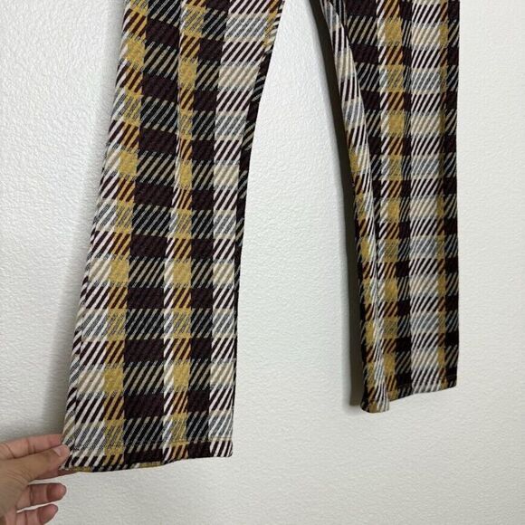 Free People Pants Sz 2 Plaid Checkered Kick Flare Cropped Knit 70s Hippie Retro - Picture 9 of 15